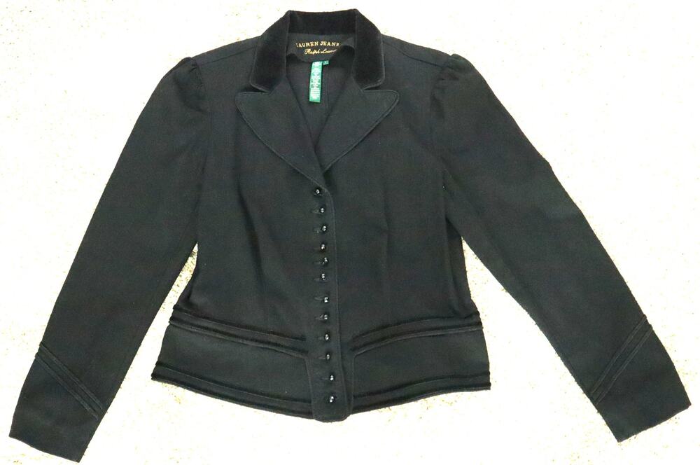 Vintage 90s Lauren Jeans RALPH LAUREN Black Denim Jacket Military Velvet Large